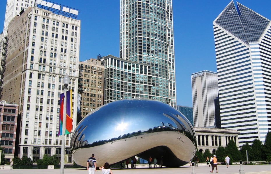 Chicago's Cloud Gate sculpture marking Twin Bridge's 10th anniversary.
